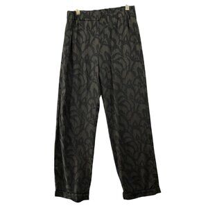 The Kooples Feathers Silk Pants Womens S Dark Green Black Pull On Ankle Printed